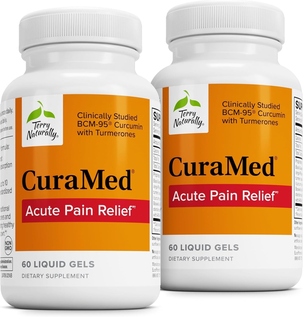 Terry Přirozeně CuraMed Akutní bolest Relief - dodatek s BCM-95 Curcumin & BOS-10 Boswellia - Black Sezame Seed Oil na podporu úlevy od příležitostných nepohodlí - 60 Liquid Gels (Balení 2)