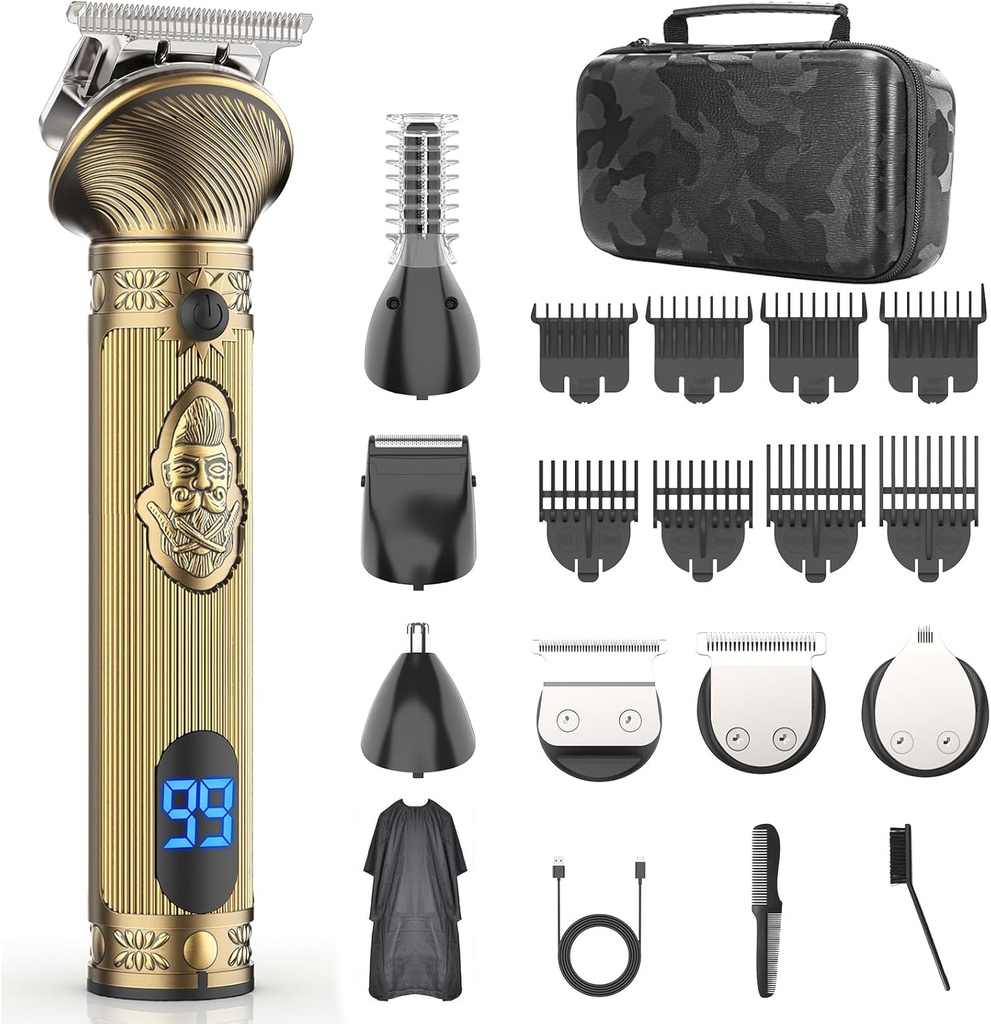 Vousáč Trimmer pro muže, Travel Electric Shavers pro muže s pouzdrem, Bezšňůrový vlasový Clipper, Mens Grooming Kit pro Mustache tělo nos tvář - 180 Mins holení, dárky pro něj a otce