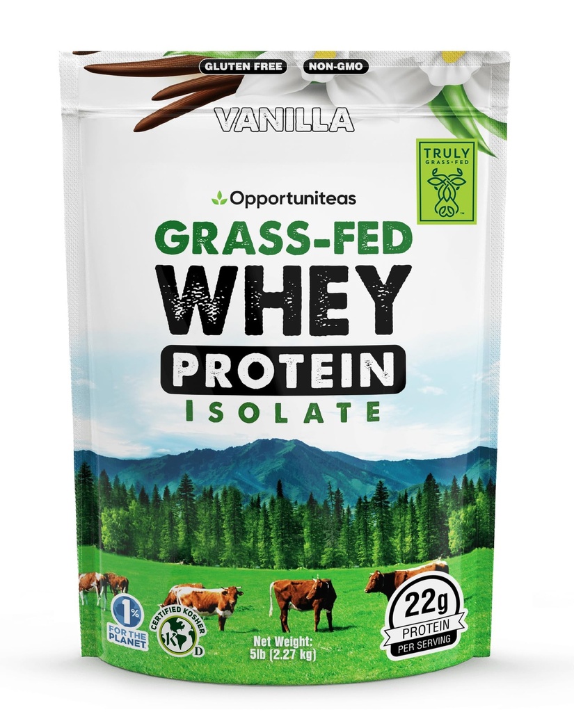 Oportuniteas Grass Fed Vanilla Whey Protein Isolate Powder - 22g Protein Powder Without umělé sladkosti, Hormone-Free Cows, Non GMO - 5lb