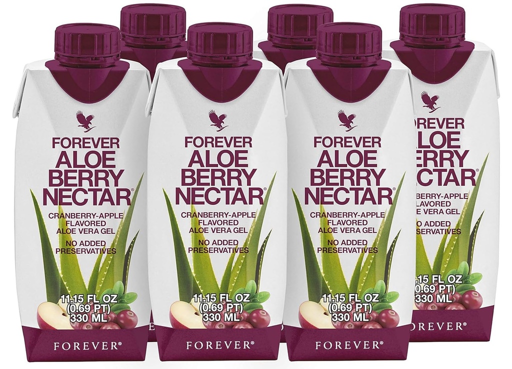 Navždy žijící - Aloe Berry Nectar - 90.7% Čistá Aloe Vera Gel s brusinkami a jablky - No Konzervativa - 330 ML (balení po 6)