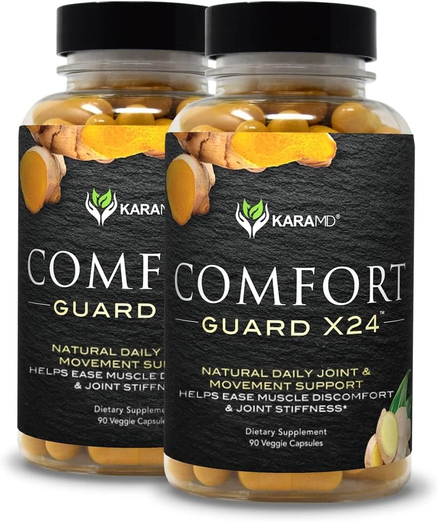 KaraMD Comfort Guard X24 CLANE124; Joint & Movement Support Supplement CLANE124; Turmeric Curcumin, Boswellia & Ginger CLANE124; Ease Muscle Discomfort & Joint Stiffness CLANE124; Non-GMO, Gluten Free & Vegan Friendly (2 Pack)