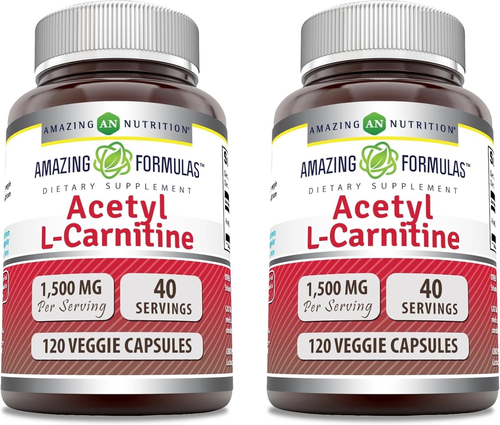 Amazing Appendias Acetyl L-Carnitin 1500 Mg Per Serving Veggie Kapsle Dodatek 124; Non-GMO CLAS124; Gluten Free CLAS124; Made in USA CLAS124; Vhodné pro vegetariány (120 Počet) 124; Balení po 2