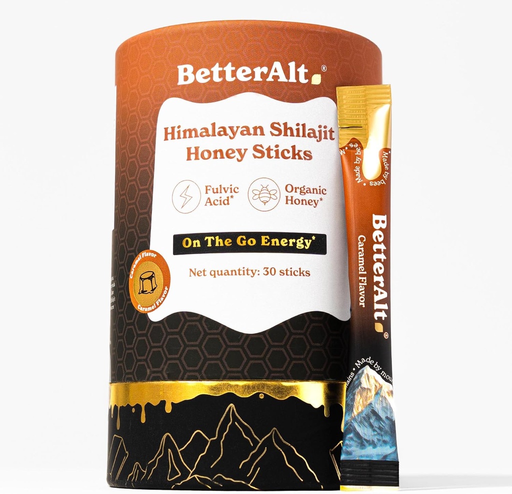 Lepší Alt Pure Himalayan Shilajit Caramel Honey Sticks s organickým medem 124; Easy to Consume Shilajit Ibrahim 124; 30 Sticks for Energy Boost & Immunication Support, 85 + Trace Minerals, 75% + Fulvic Acid