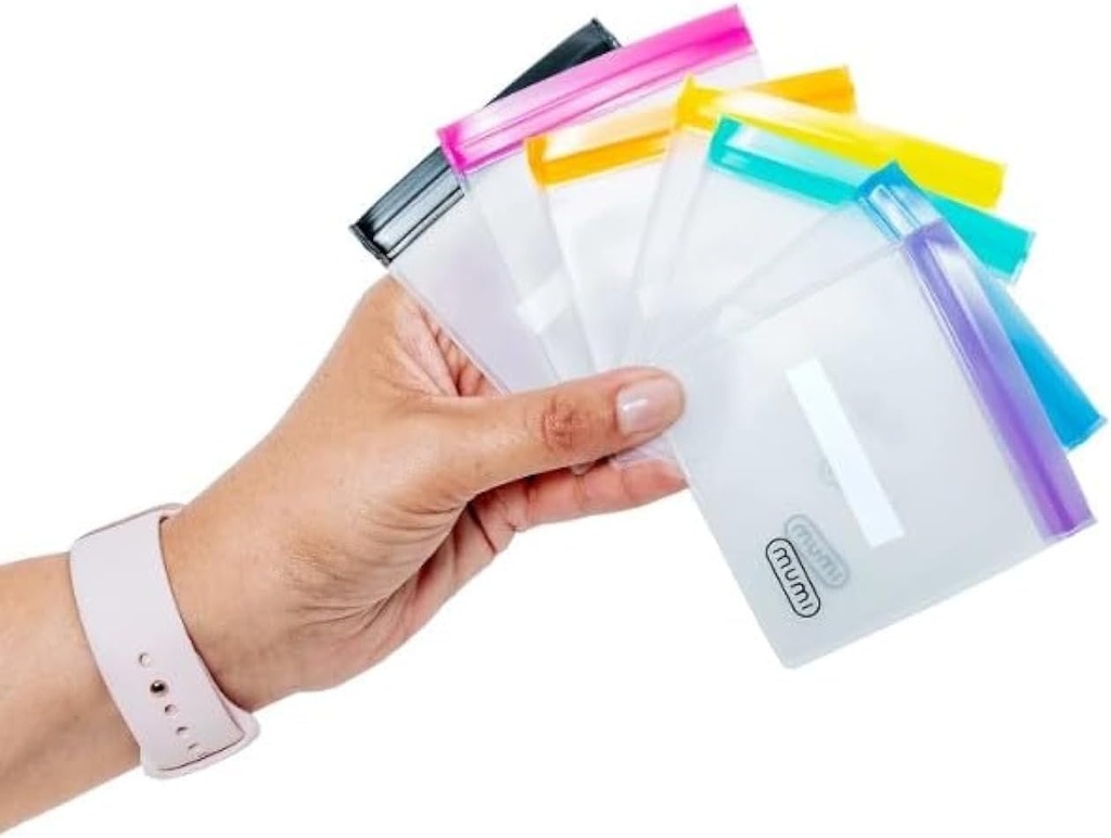 MIMI Mini Zipper Pouch Set - 7 malých opakovaně použitelných sáčků Clear Zip Lock se zápisnými etiketami pro cestování, léky, make-up, pilulky, malé kosmetické pořadače Pouches pro kabelky, kancelář, plastové úložiště