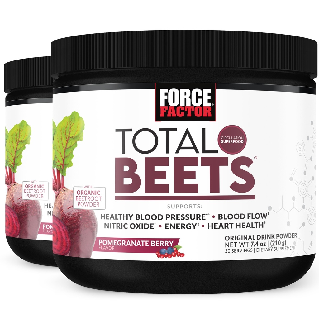 Force faktor Total Beets Drink Mix Superfood Powder with Nitrates to Support Circulation, Oxid dusičný, Energie, Vytrvalost, a Stamina, Kardiovaskulární srdeční zdraví dodatek, 60 Služeb, 2-Pack
