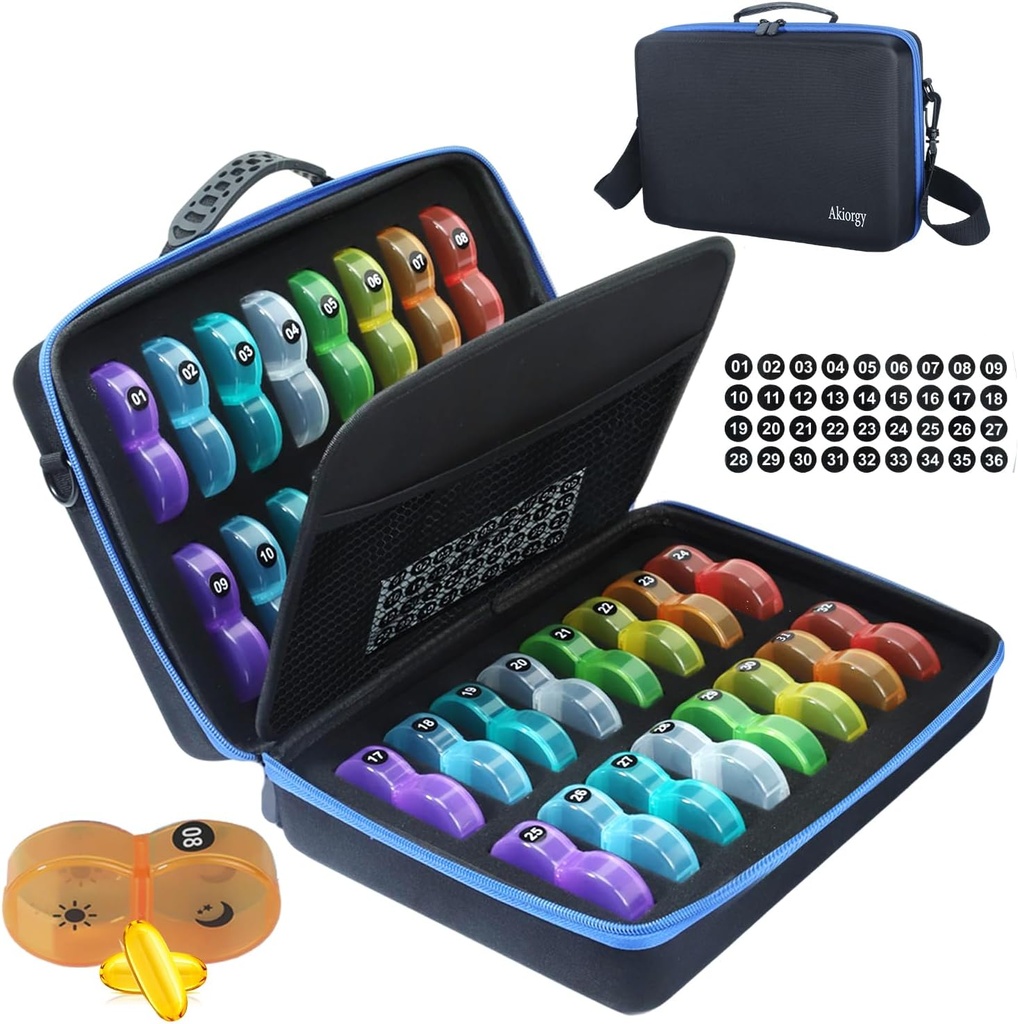 Měsíční karton Pořadatel Box 2 krát denně, Měsíční box Pill AM PM s 32 Daily Pocket Case, Traval Pill Box s přenosným pevným pouzdrem, Extra velké léky Box Holds Vitamin, Cod Játra olej & dodatek