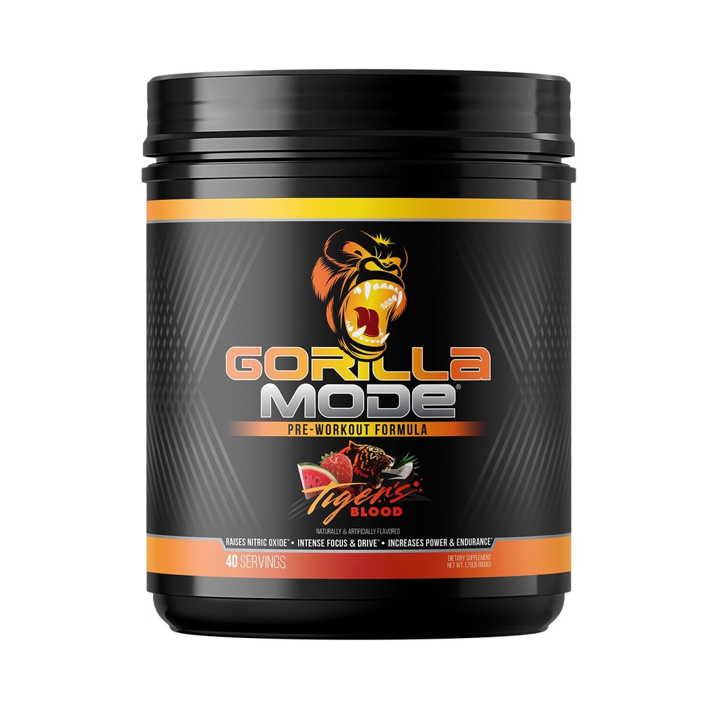 Gorila Mind Pre Workout - Masivní čerpadla Laser Focus Energy Power - L-Citruline, Creatine, L-Tyrosin, Betaine, Hydroprime, Alpha-GPC, 400mg Caffeine, Huperzine A - 800g (Tigers Blood)