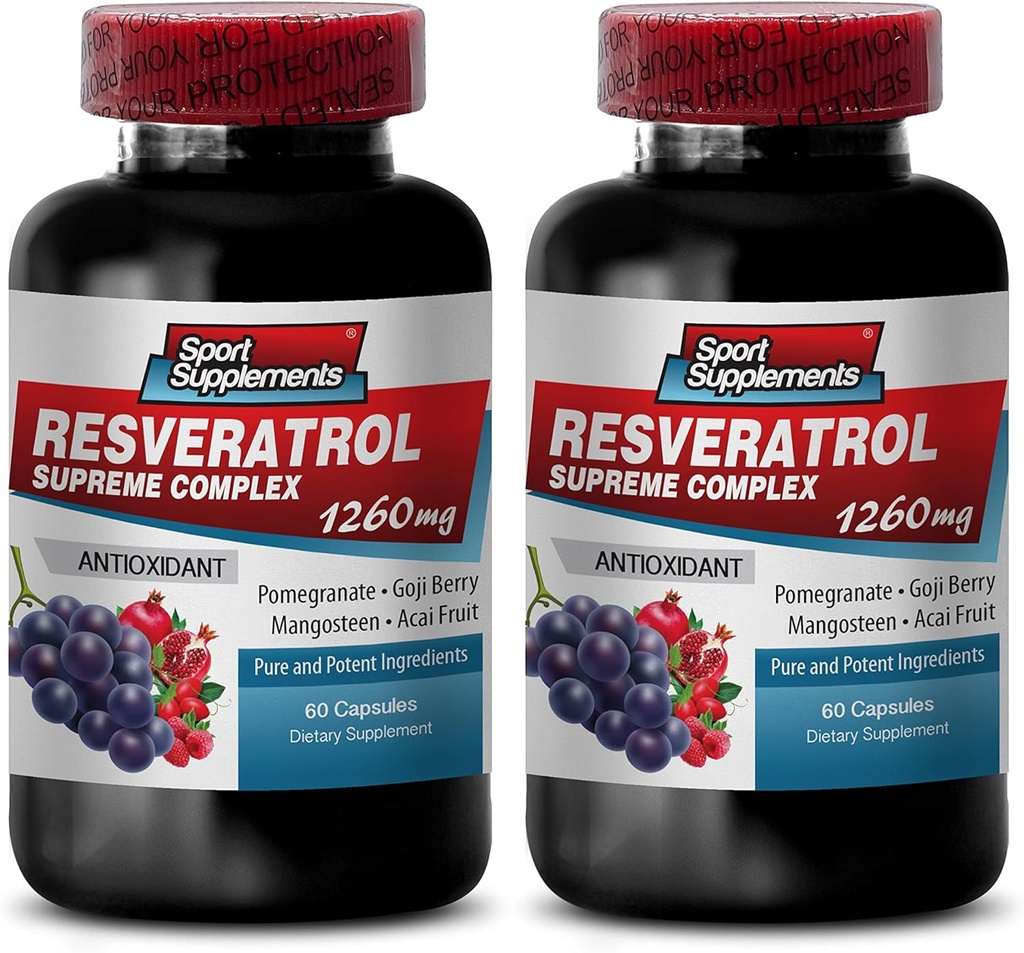 Resveratrol Supreme 1200mg Maximální síla plus 1200 Červené víno doplňky, resveratrol dodatek červené víno, resveratrol antioxidant, červené víno Extrakt s resveratrol, červené víno Grape Seed 2 Lahve