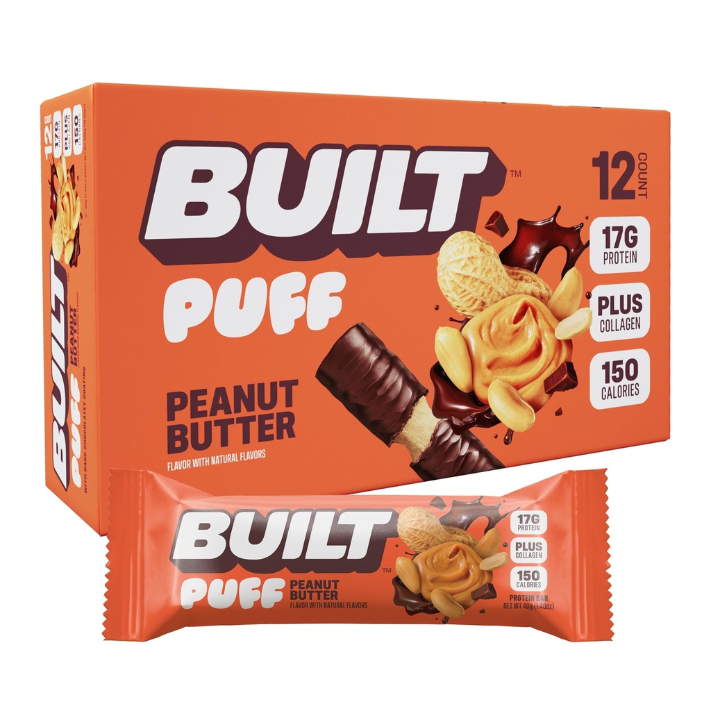 Vestavěný bar, Puff Protein Bary, arašídové máslo Puff, 17g Protein Snacks, On-The- Bary, Pouze 150 kalorií, 6g cukru, kolagen, gluten zdarma, 12 Počet