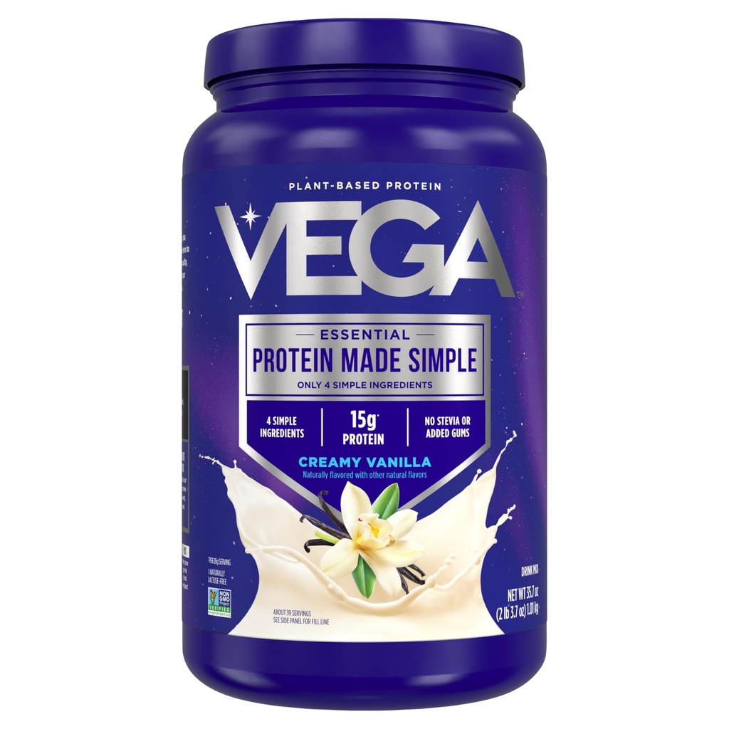 Vega protein vyrobený jednoduchý proteinový prášek, Vanilla - Stevia Free, Vegan, Plant based, Zdravý, Gluten Free, Pea protein pro ženy a muže, 2,2 kg (Balení květen Vary)