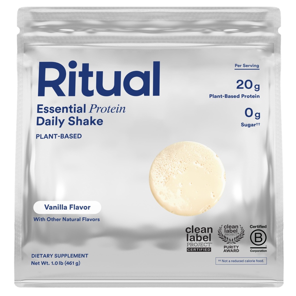 Ritual Vegan Protein Powder with BCAA: 20g Organic Pea Planted- Based Protein from Regenerative Farms in USA, Complete Amino Acid Profile, Gluten Free, Sugar Free, Dairy Free, Vanilla, 1 Lbs