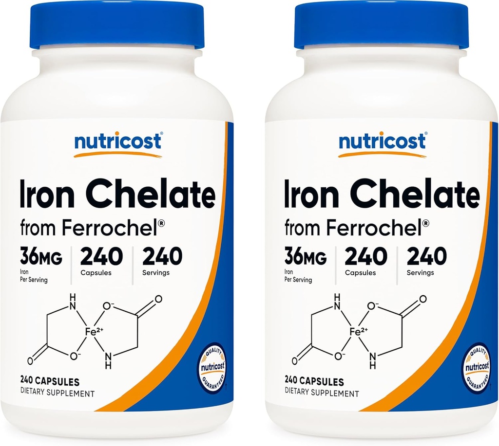 Nutricost Chelated Iron, As Ferrochel, 36mg, 240 tobolek (2 lahve)