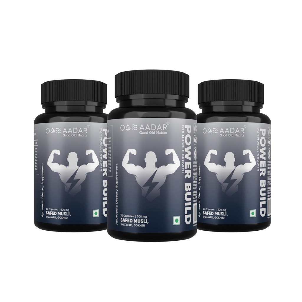 ADAR Power Building CLANE124; Ayurvedic Real Muscle Mass Gainer CLANE124; Zlepšuje výkon a zvýšení metabolismu CLANE124; (Safed Musli, Gokhru, Shatavari) 30 Kapsle (Balení 3)