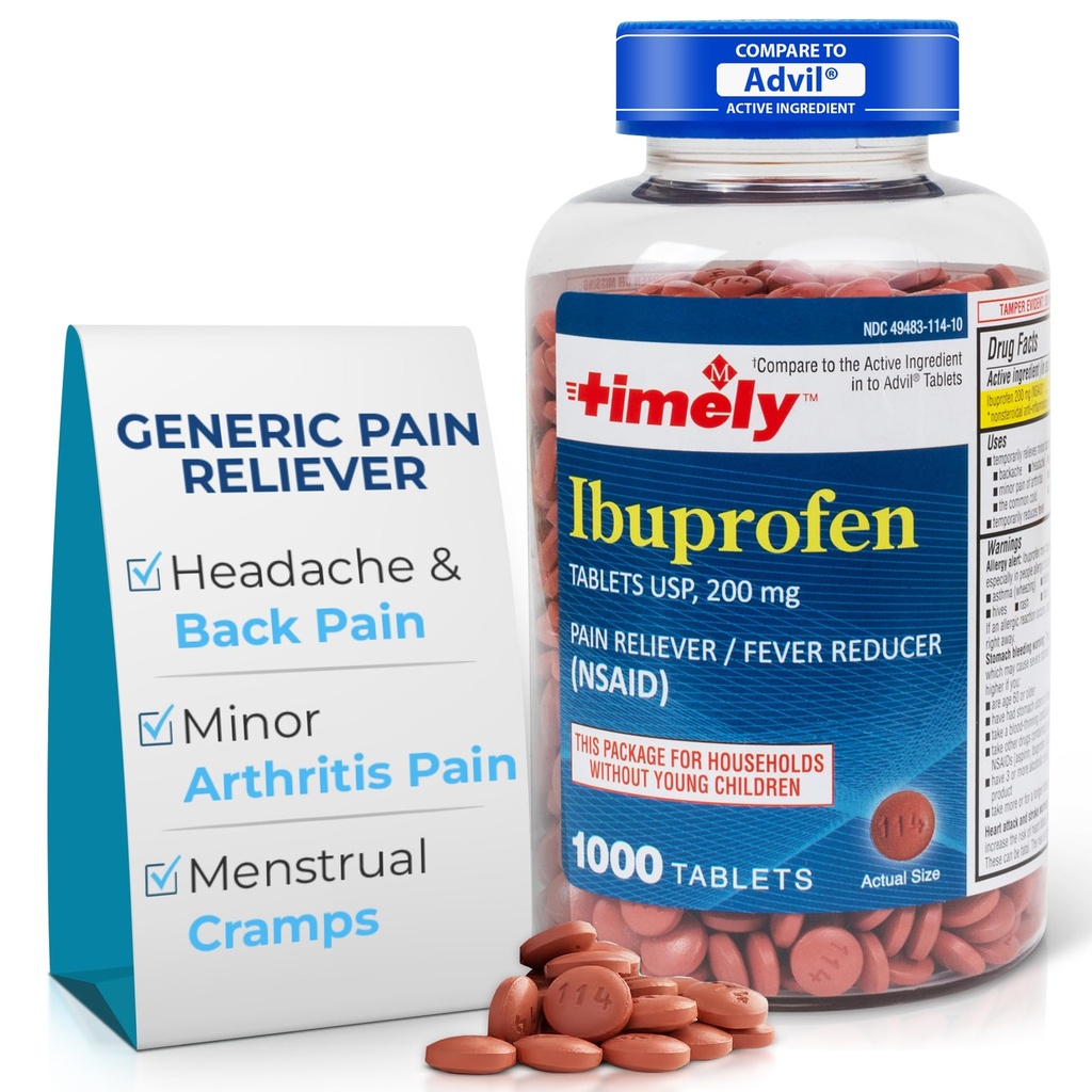 TIME- CAP Labs, INC. Včasné Ibuprofen 200mg 1000 tablet - Tablety úlevy od bolesti a snížení horečky - pro úlevu od bolesti hlavy, menstruační bolest, bolesti zubů, muskulárně, bolesti svalů a kostí