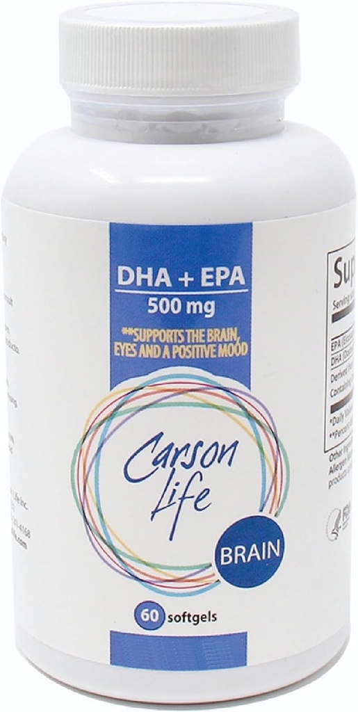 Carson Life DHA EPA Omega 3 dodatek - Advanced EPA DHA Omega 3 dodatek pro podporu mozkových funkcí, paměť, oční funkce a pozitivní nálady - Made in The USA - 60 Softgels
