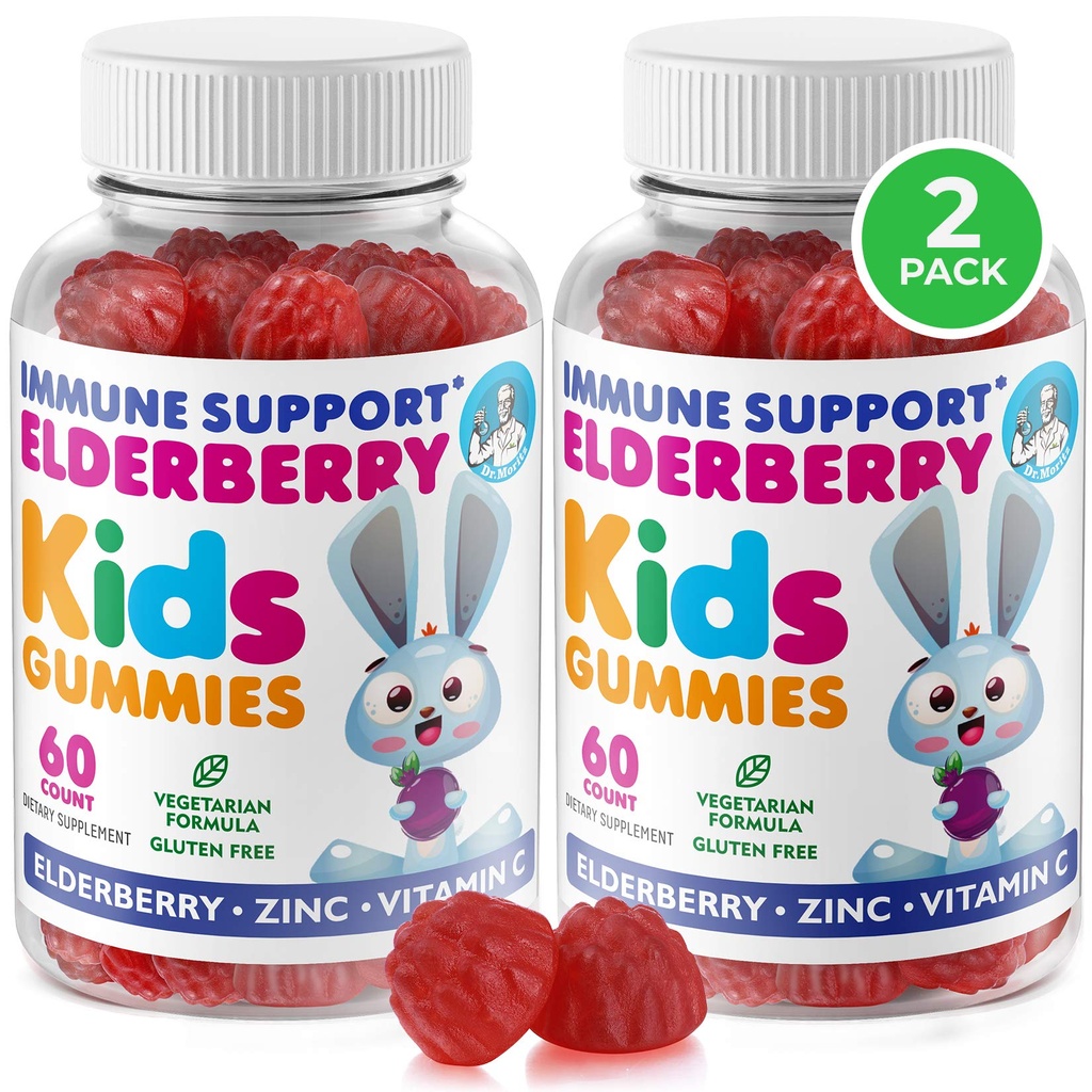Dr. MORITZ Elderberry Gummies pro děti a dospělé (2 Pack) - Elderberry Vitamin C a zinek pro děti Imunitní podpora - Vegetariánské, Gluten zdarma
