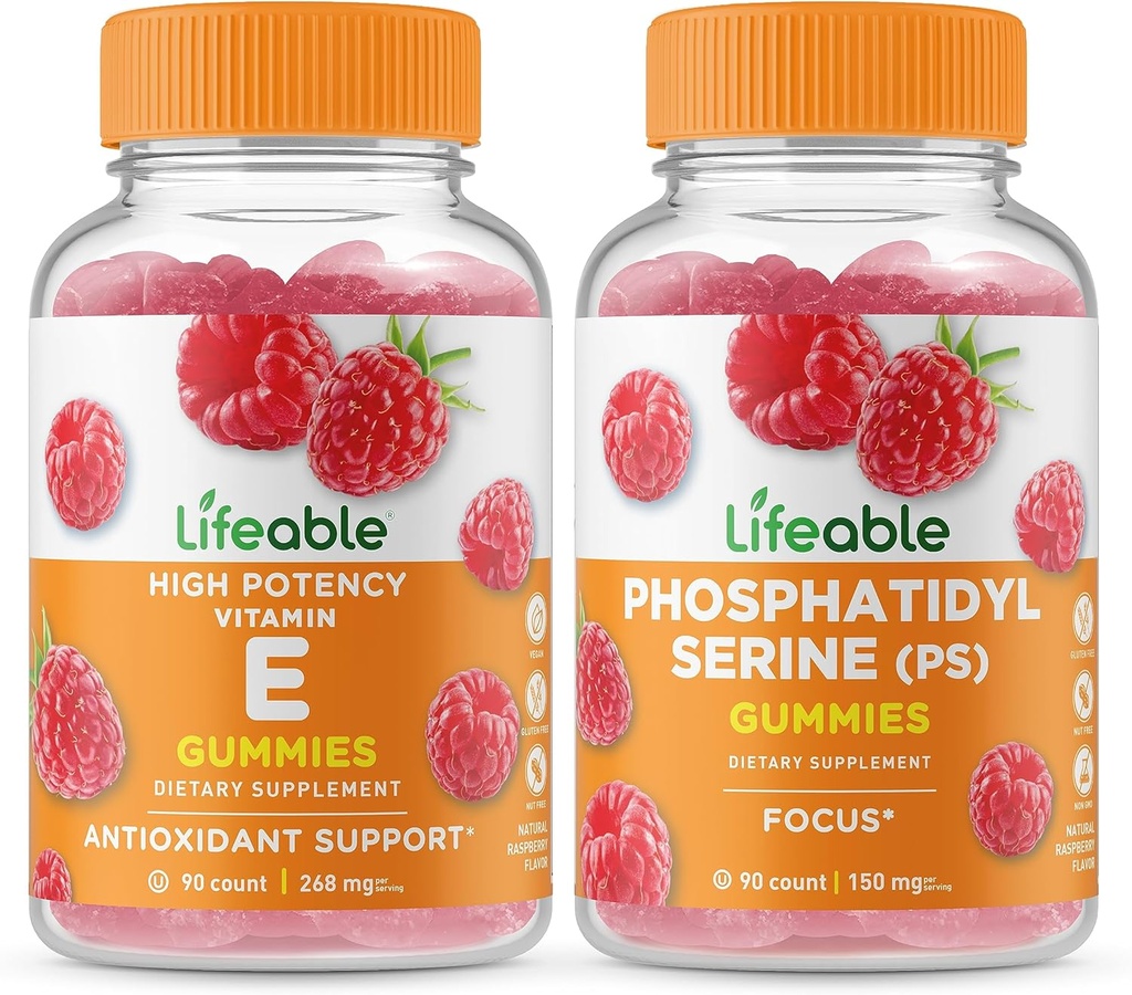 Živý vitamín E + fosfatidylserin (PS), Gummies Bundle - Velký přípitek, vitamin dodatek, gluten zdarma, GMO zdarma, žvýkací žlab