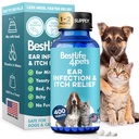 Itch Relief a Ušní infekce Léčba psů a koček, Přírodní Ušní Mites Léčba pro kočky a psy Zklidňuje svědění uší, snižuje otok, Otitis, Bolest & Zánět, 400 Snadno dát malé pilulky