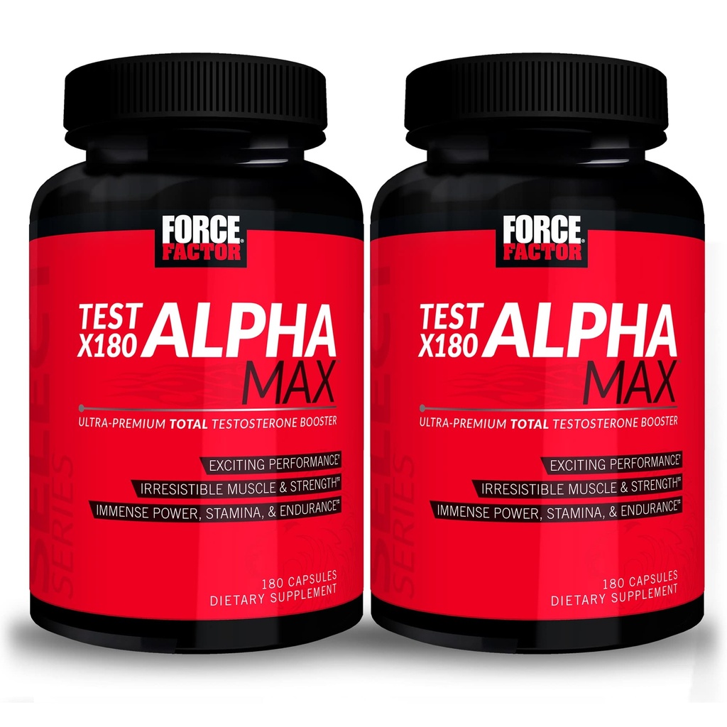 FORCE FACTOR Test X180 Alpha Max, 2- Pack, Total Testosteron and Nitric Oxide Booster for Men with Fenugreek Seed & Tribulus to Increase Blood Flow & Zlepšit mužský atletický výkon, 360 Kapsle