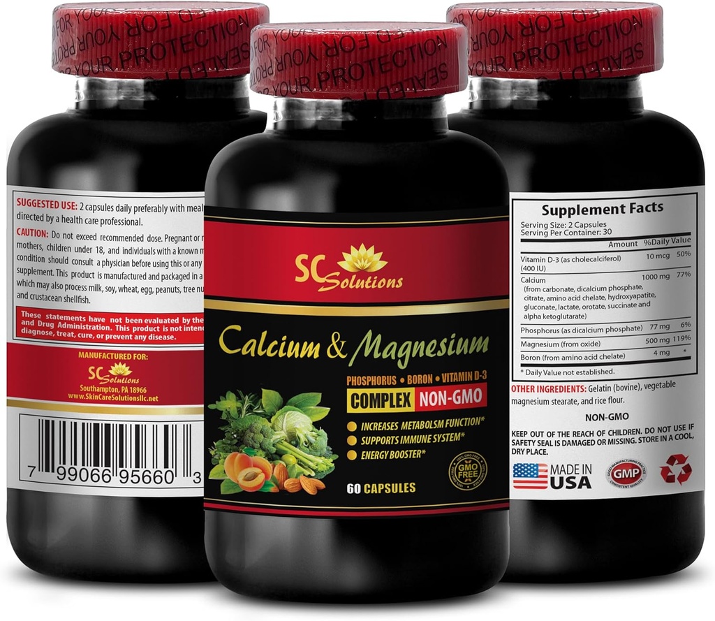 Vápník hořčík zinek s vitamínem d3 - Vápník hořčík komplex s vitamínem D a Boron - Svalová oprava doplněk pro muže, imunitní podpora vitamíny pro dospělé, Svalovina růst - 1 láhev 60 Caps