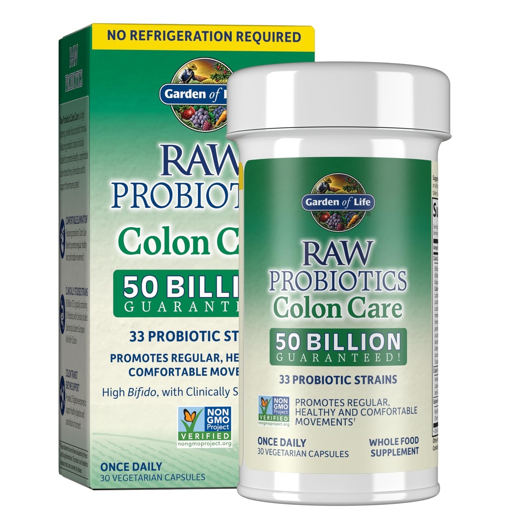 Zahrada života Probiotika pro ženy a muže - Raw Probiotika Colon Care 50 Miliardy CFU a enzymů, Stabilní jednou denně Acidophilus Probiotic pro regulační a imunitní podporu zdraví, 30 Kapsle