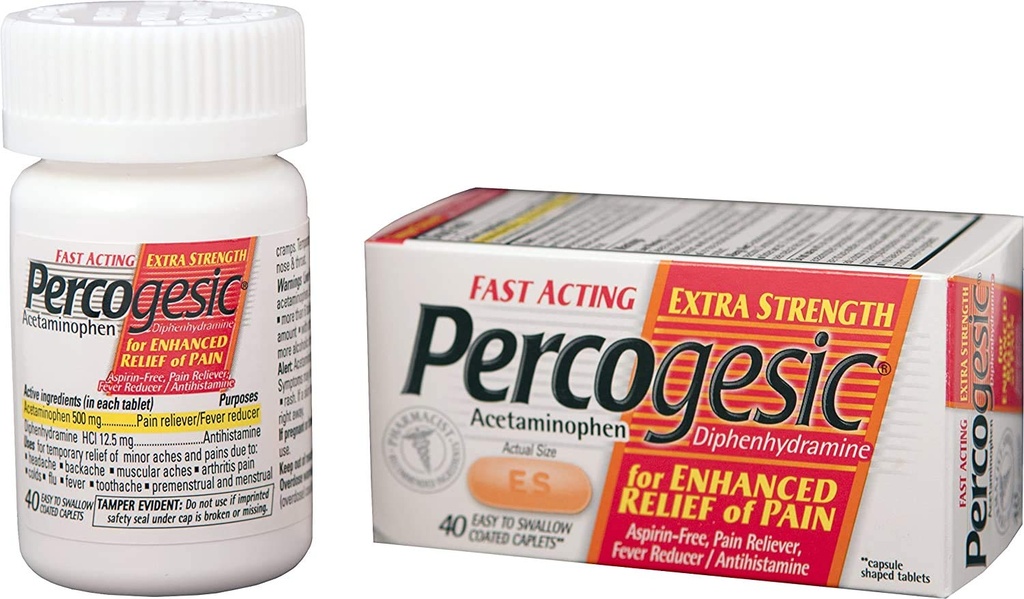 Percogesic Extra Strength Pain Relief 124; Aspirin Free Dual Action Relief 124; 40 potahovaných kapslí (6 balení)