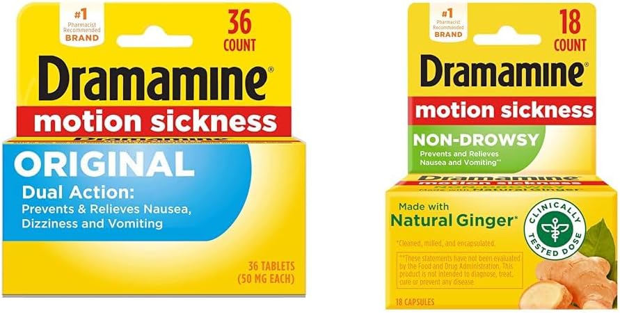 Dramamin Original, Motion Nemoci Relief, 36 Count & Non- Drowsy, Motion Nemoci Relief, Made with Natural Ginger, 18 Count