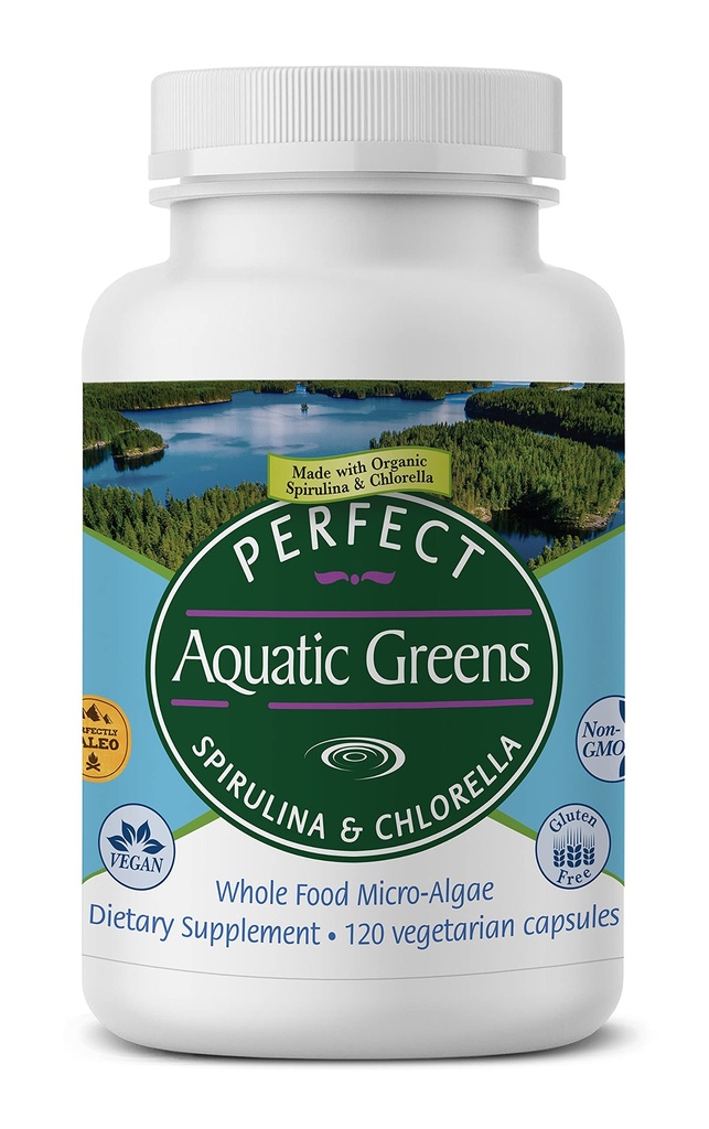Perfektní doplňky - Perfektní vodní zeleň - 120 Zeleninové kapsle - Organic Spirulina a Chlorella dodatek - Výživné Superfood
