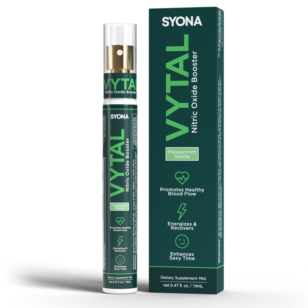 SYONA - VYTAL - Posilovací sprej - Kardiovaskulární a kognitivní - mátová a vanilková flavor - B12, B3, L- Arginin - 14ml láhev s čerpadlem