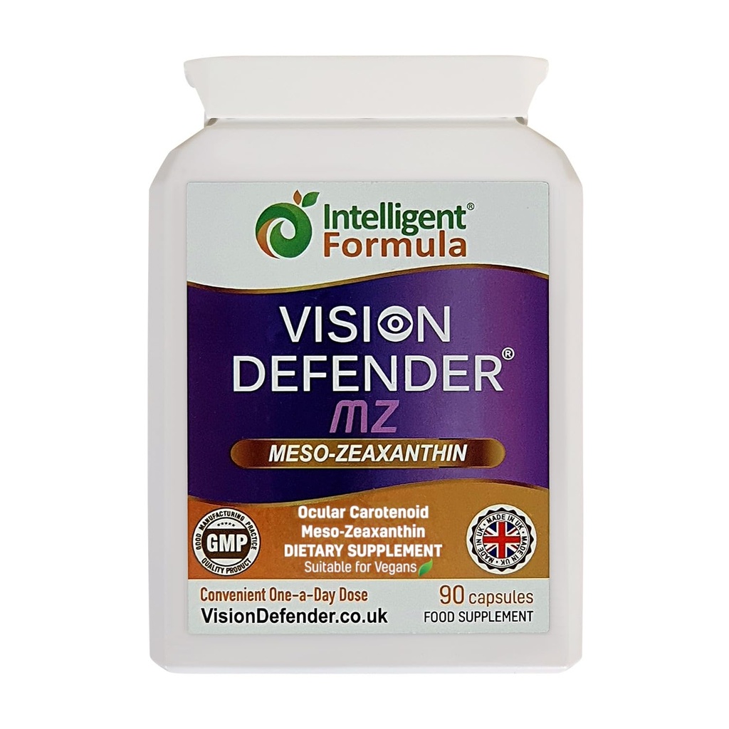 Vision Defender Meso Zeaxanthin Vegan Oční dodatek MZ - Chraňte a zlepšovat oční zdraví a oční péči, vysoká síla antioxidant karotenoid Meso- Zeaxanthin pro oči (90 Kapsle / Jeden denně) Vyrobeno ve Velké Británii