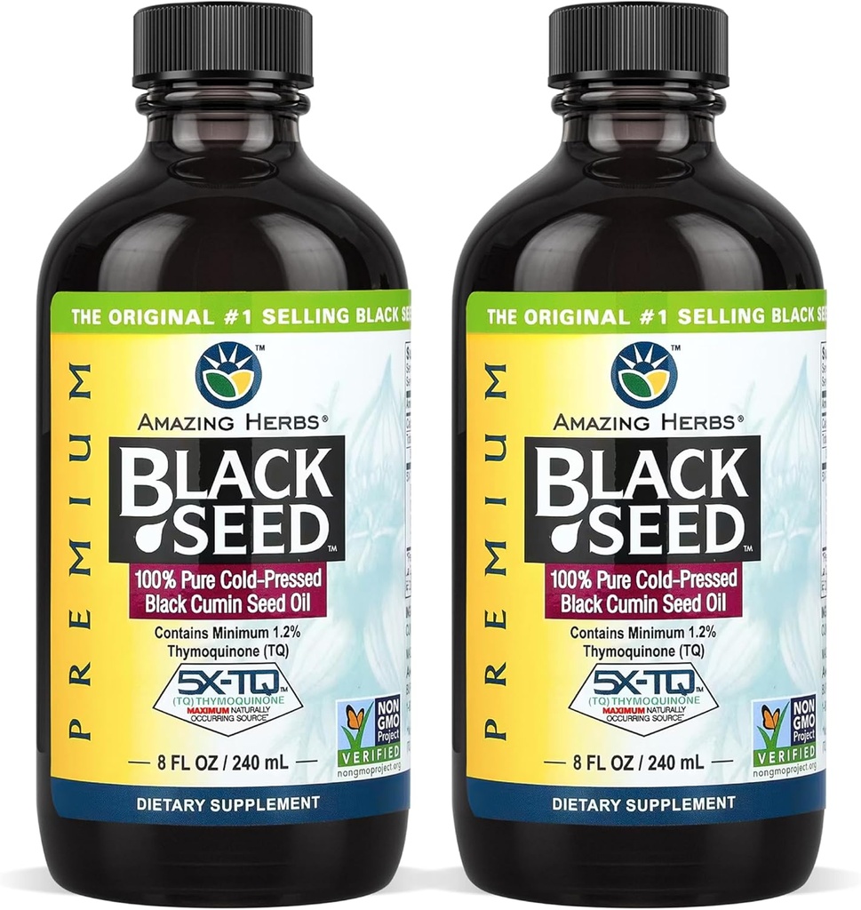 Amazing Byliny Premium Black Seed Oil - Gluten Free, Non GMO, Cold Pressed Nigella Sativa AIDS in Digestive Health, Imunitní podpora, Mozková funkce - 8 Fl Oz (Pack of 2)