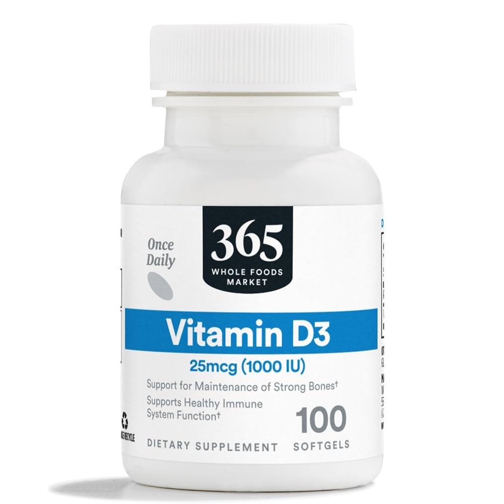 365 podle Whole Foods Market, Vitamin D3 Softgels, 1000 IU, 100 CT