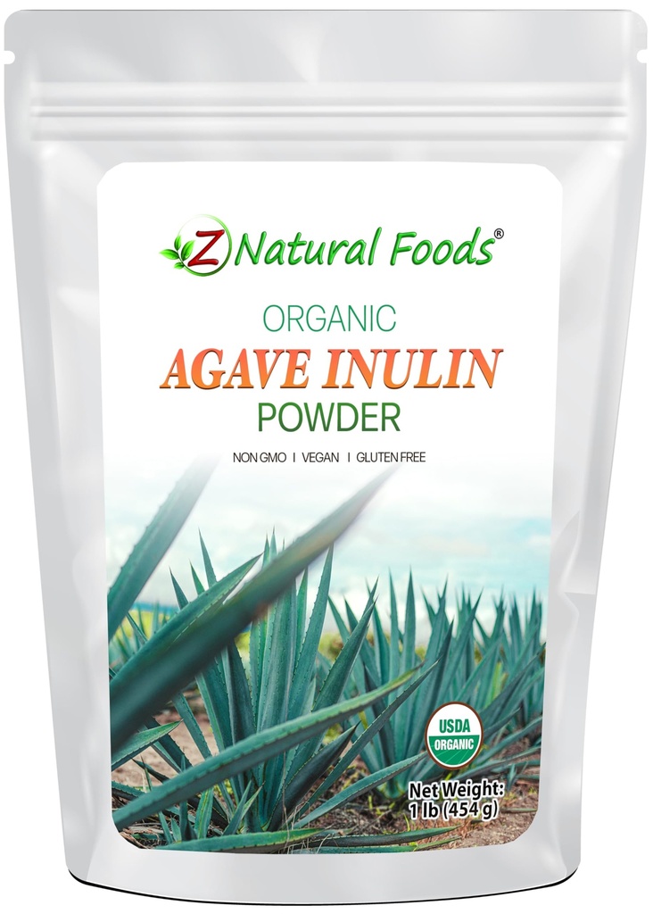 Z Přírodní potraviny Organic Agave Inulin Powder, Přírodní Vláknina dodatek, Prebiotický Superfood Powder for Drinks, Smoothies, and Recipes, Raw, Non- GMO, Vegan, gluten- Free, Kosher, 1 LB