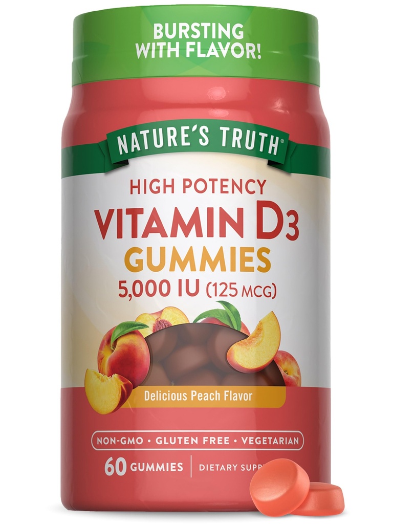 Nature 's Truth Vitamin D3 Gummies PHAR124; 5000 IU PHARMAN 124; 60 Count GARMAN 124; Peach Flavor GARMAN 124; Vegetarian, Non- GMO & Gluten zdarma dodatek