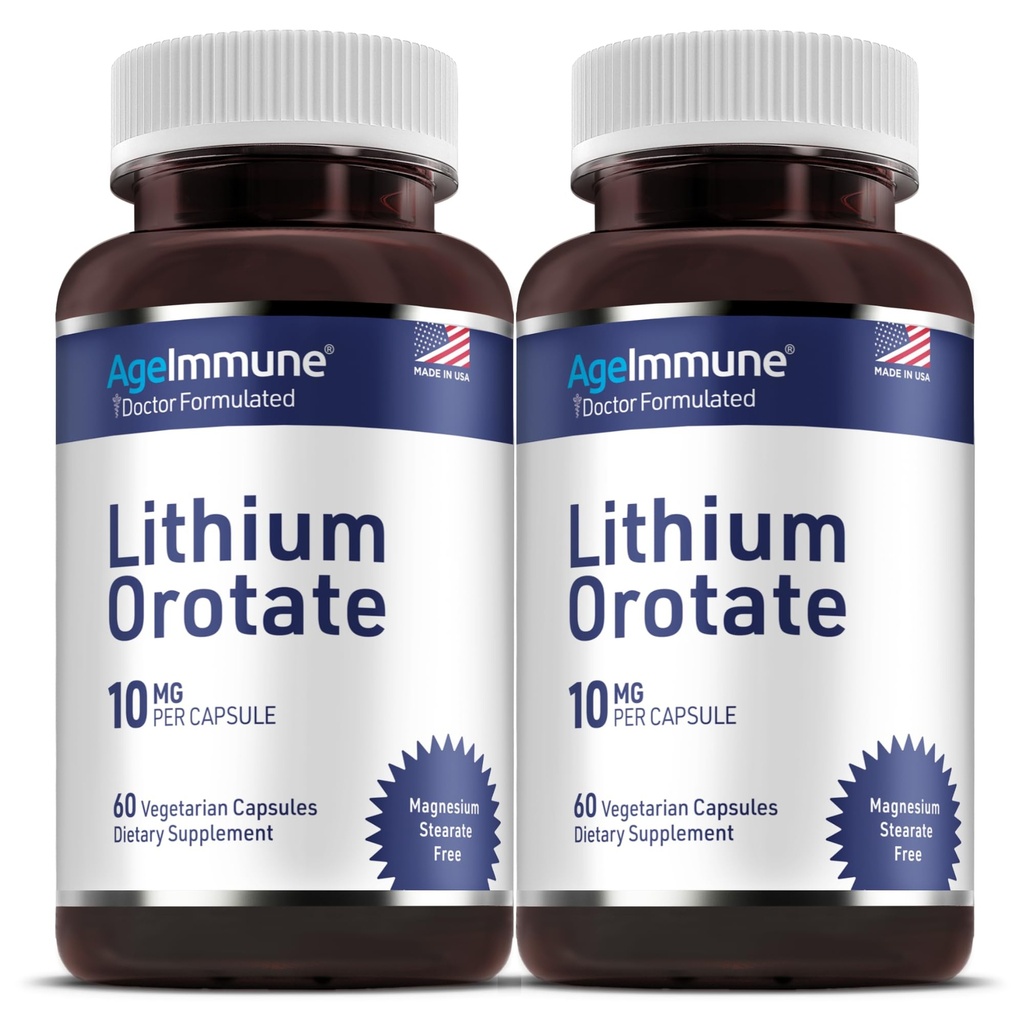 Lithium Orotate Supplement 10mg, 60 Vegetariánských kapslí. Podporuje paměť a emocionální wellness. Hořčík Stearate zdarma doplňky. (2)