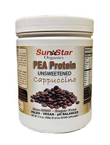 Pea Protein Powder - Neslazené - Cappuccino s kávovým práškem & Vanilla Extract, Soy Free, Non- GMO 17.6 oz