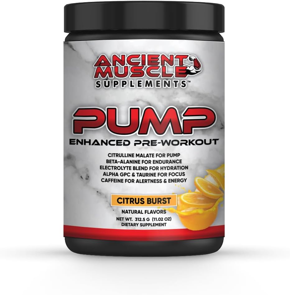 Pump Pre Workout Dodatek s Citrulline Malate, Beta Alanin, Alpha GPC - Vylepšený Pump dodatek Zlepšuje energii, Focus & Absorpce - Citrus Burst Protein Powder