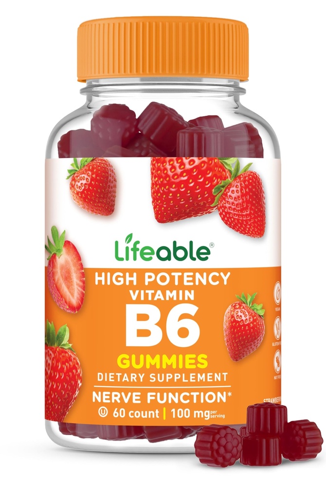 Živý vitamín B6 Gummie 124; 100mg Gummies 124; Velký Ochutnávání VIT B6 doplněk Fum124; Vegan B6 Vitamíny pro Nerve Supplement F3124; Vitamin B 6 pro dospělé, muže, ženy Fummies 124; 60 Gummies