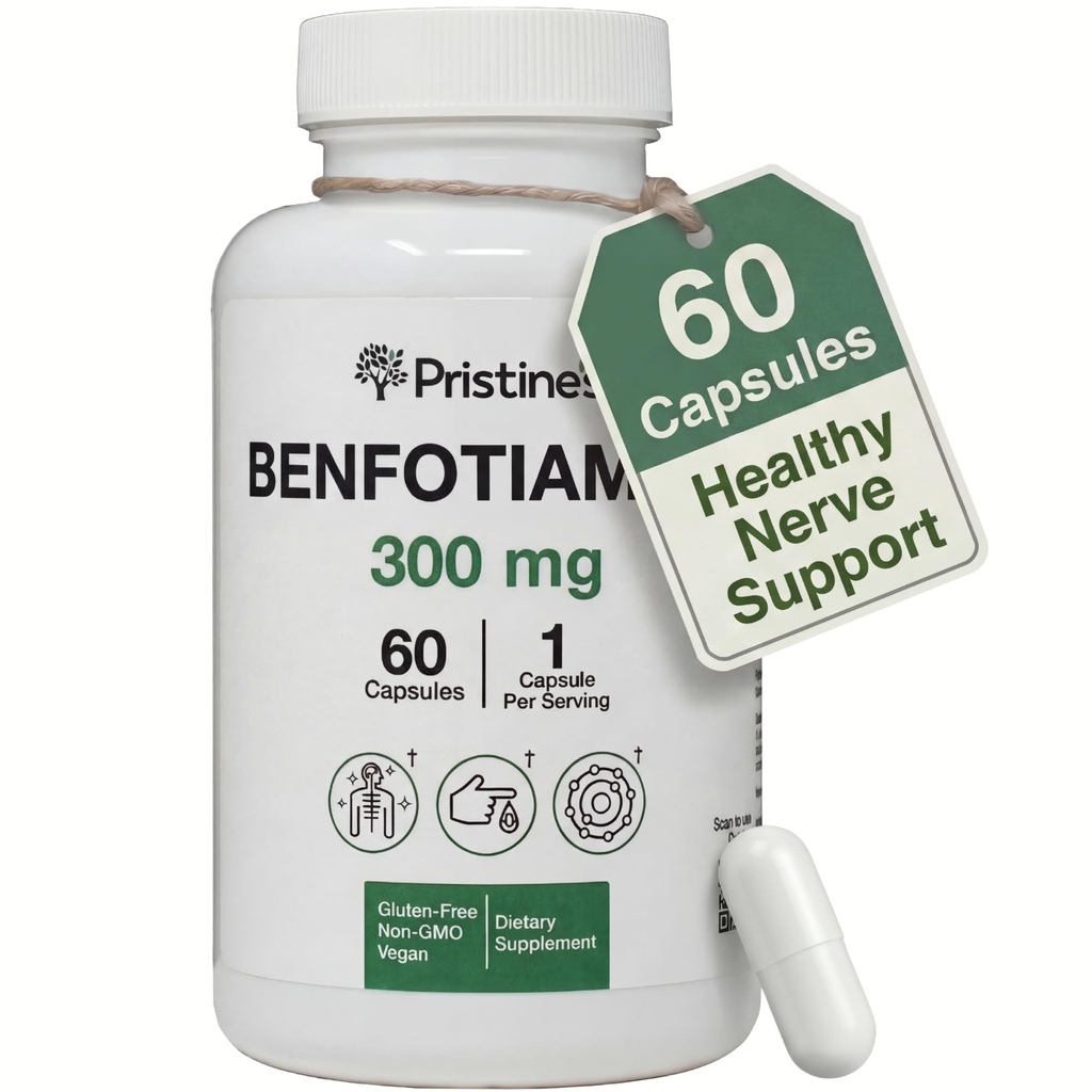 Pristine 's Benfotiamin 300mg High Biologiability Nerve Support Supplement - 60 Day Supply - Fat Soluble Vitamin B1 doplňky - Vegan - Non- GMO