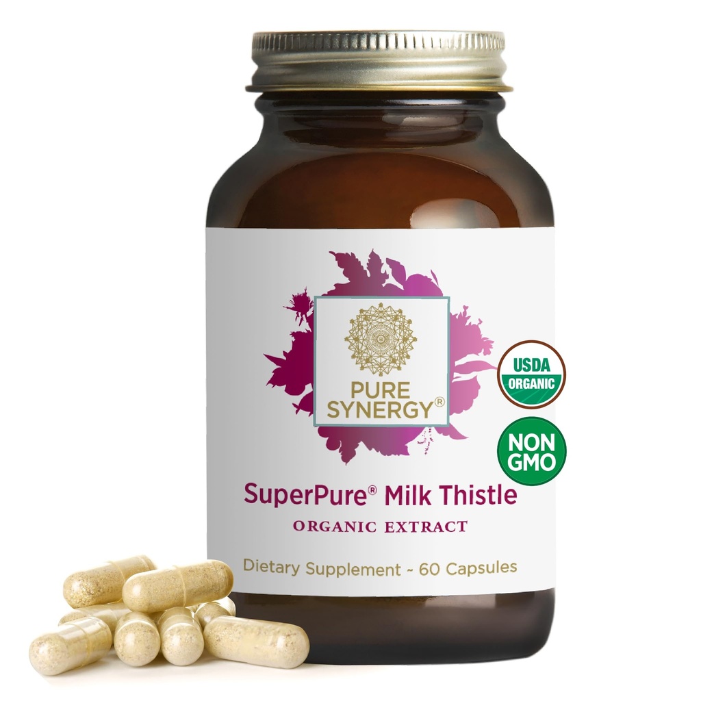 PURE SYNERGY SuperPure Mléko Thistle Extract 124; Játra Detox a Cleanse Dodatek PURE 124; organické mléko Thistle Extract se Silymarin 124; pro zdravou podporu jater (60 Kapsle)