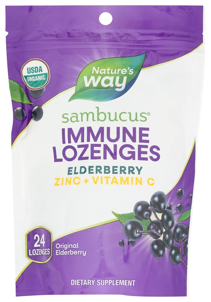 Nature 's Way Sambucus Imunitate Lozenges, Zinek + Vitamin C, Black Elderberry Extract, USDA Certified Organic, Original Berry Ochucené, 24 Lozenges (Balení květen Vary)
