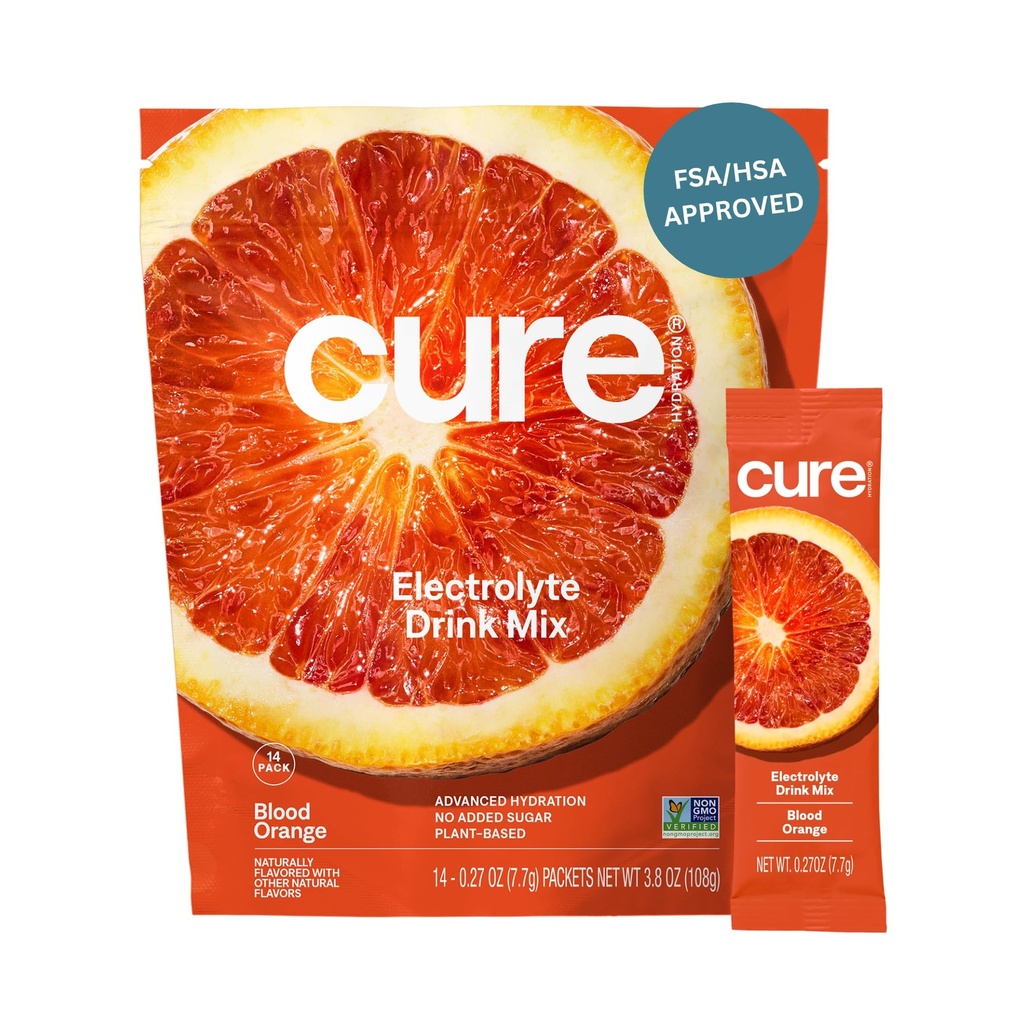 Hydratační roztok 124; Plant- Based Electrolyte Drink Mix 124; No Added Sugar CLAS124; FSA- HSA CLAS124; Dehydratace Relief Powder Made with Coconut Water CLAS124; Non- GMO CLAS124; Vegan CLAS124; Pouch 14 Packets - Blood Orange