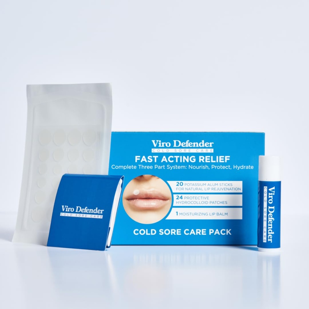 Hydrokoloid & Alum Stone Cold Sore Care Pack je First- of- its- Kind, Revoluční Three- Part Léčba, Kombinace Hydrokoloidní Záplaty, Alum Stone, & Lip Balm Soothe Vaše studené Sore