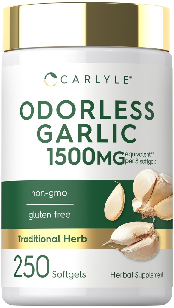 Carlyle Odorless Česnek Softgels 1500mg 600mg 124; 250 Počet 124; Non-GMO, gluten zdarma Extract dodatek