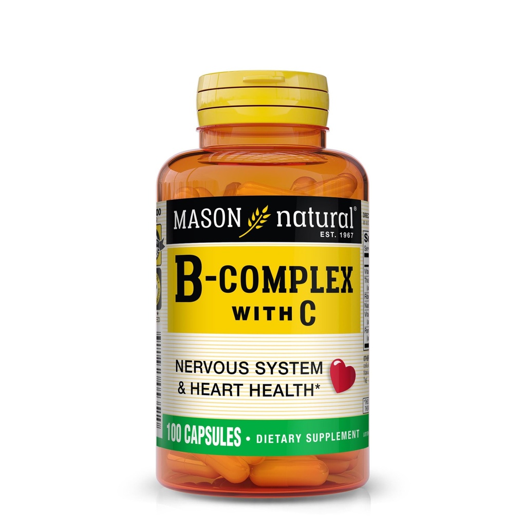 MASON NATURAL B-Complex s vitamínem C - Podpora nervového systému a srdečního zdraví - 100 Kapsle