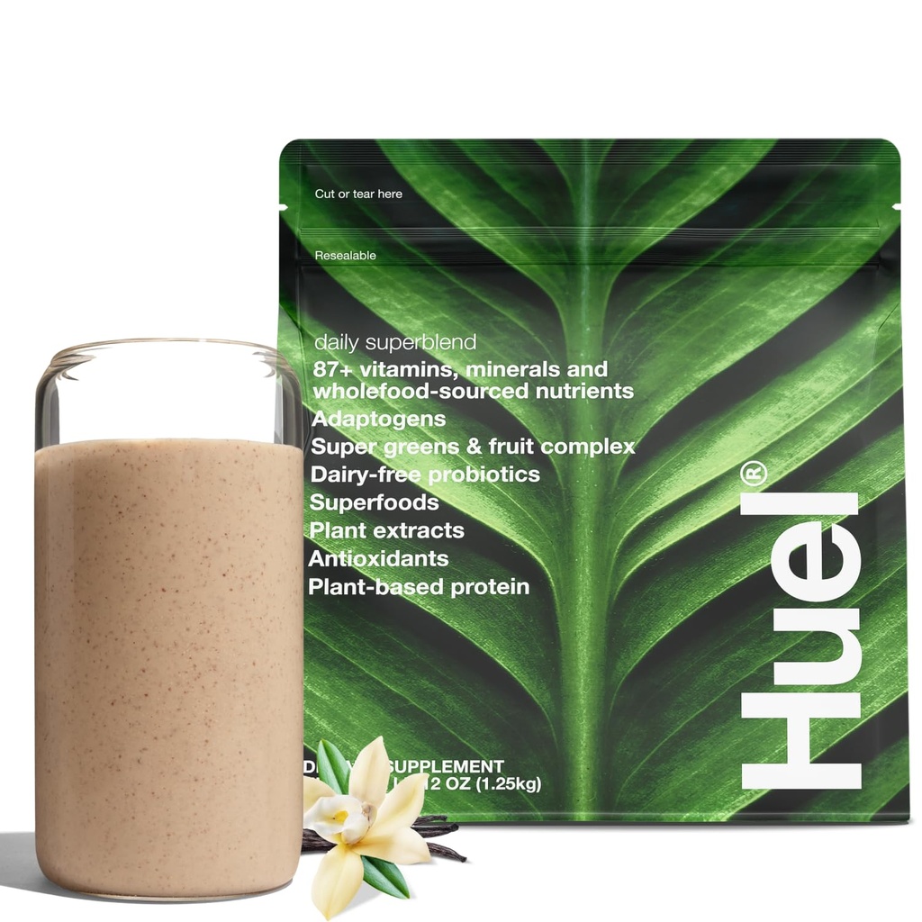 Huel Daily Supermixed Vanilla Powder 124; 25g Plant Based Protein 124; Super Green Powder Pland. 124; 87 Vitamíny, minerály a Wholefood-Sourced Ingredients 124; 19 Servings Plants 124; Scoop není zahrnuta pro snížení plastových