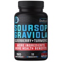 11in1 Graviola Soursop Kapsle pro 5 měsíců Dodávka s Soursop ovoce, Elderberry, Kurkuma, Zázvor, Mléko Thistle, Cranberry & More - Mood, Imunity & Body Health - 150 Vegan Kapsle