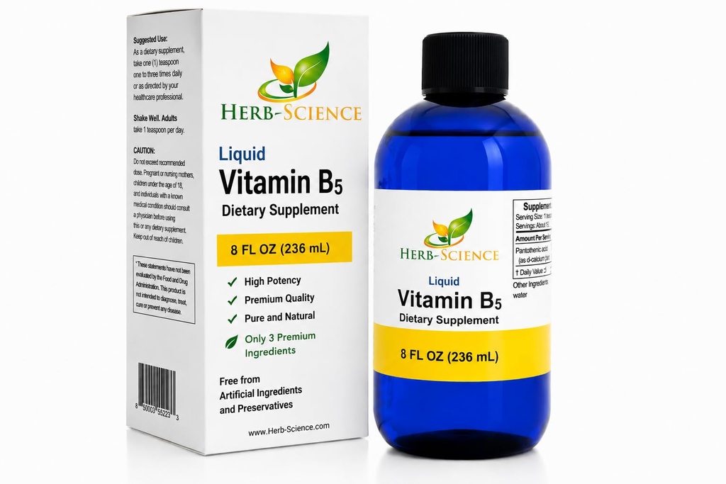 Tekutý vitamin B5 - 192 Podání - Vysoká absorpce Pantotenová kyselina pro energii, Mood & Nerve Podpora - Vegan non-GMO Alkohol zdarma - Lepší než Kapsle nebo pilulky - 8 Fl Oz