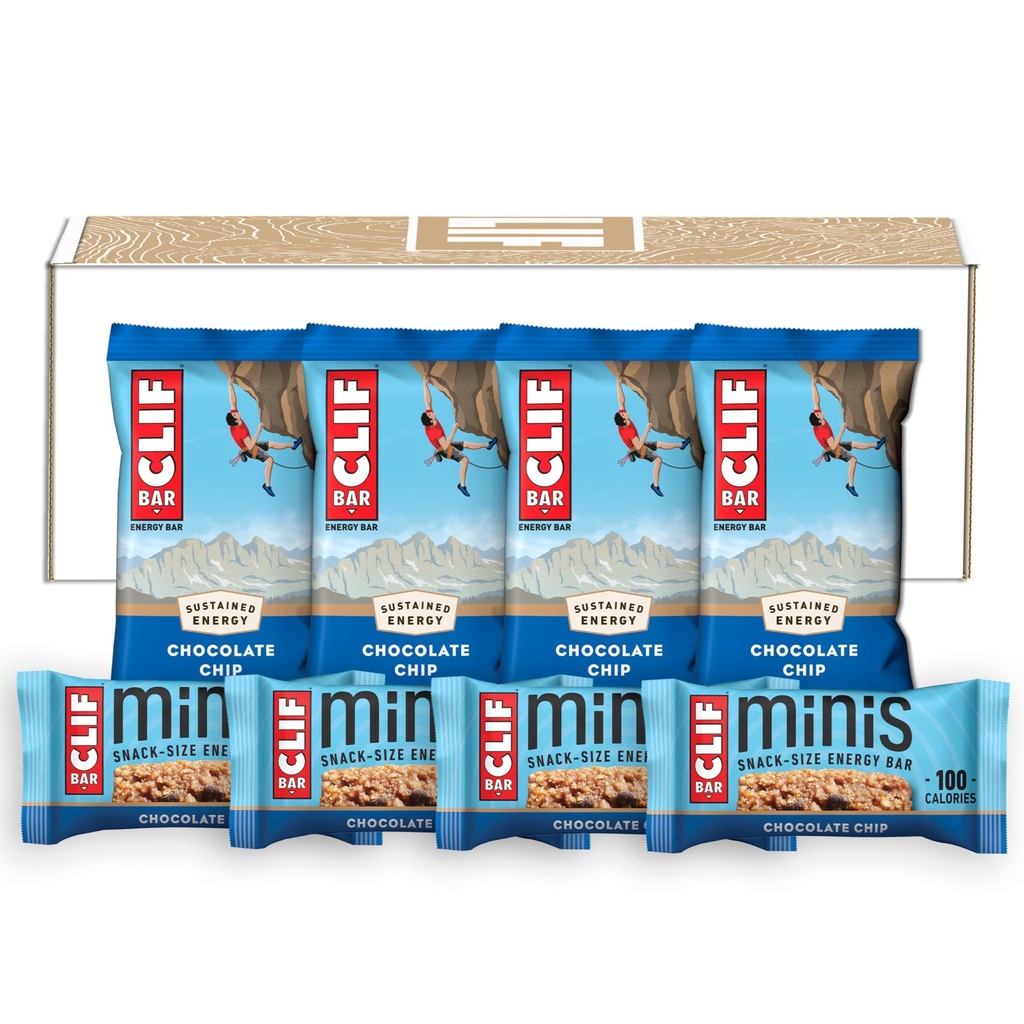 CLIF - Čokoládový chip - Full Size and Mini Energy Bars - Made with Organic Oats - Non- GMO - Plant based - 2.4 oz. and 0.99 oz. (20 Count)