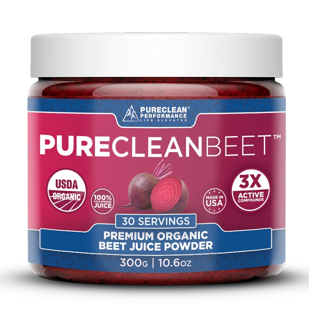 PureClean Beet Premium Beet Juice Powder - 100% organická oxid dusnatý pro klinicko-osvědčené 3X větší oběh, Endurance & Energy - Proudly Cold- Pressed, Eco Friendly, USA - 30 Služeb